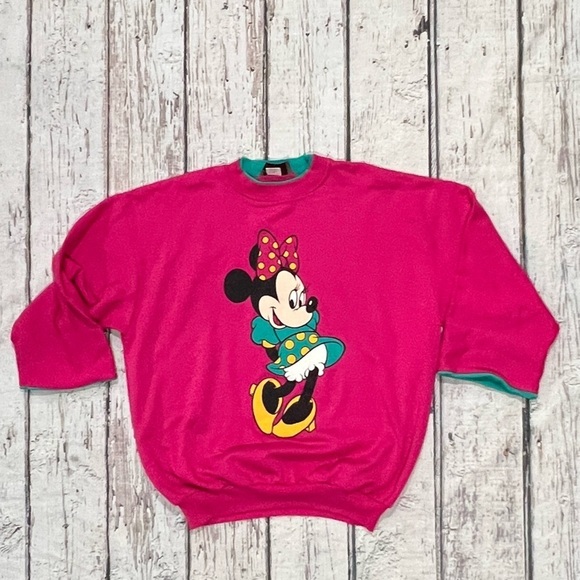 Vintage 1990s Minnie Mouse Cartoon Disney World Dark Pink 90s Sweatshirt - Picture 1 of 5
